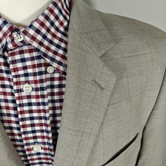 Calvin‎ Klein Men's Sport Coat Blazer Two Button Taupe Grayish Plaid Wool Sz 46L - Picture 8 of 16